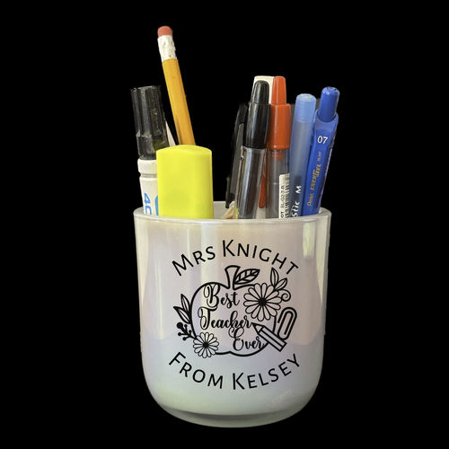 Glass Pencil Pot  - Best Teacher Ever Apple 